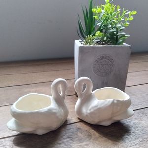 Ceramic White Swan trinket/sugar holder/mini planter x2